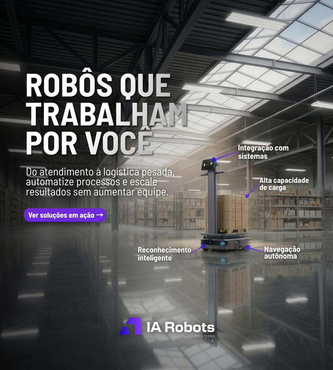 Banner de logística autônoma IA Robots